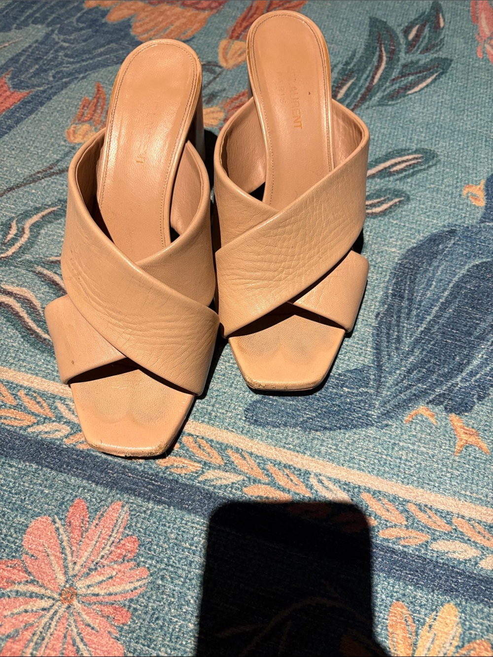 Saint Laurent Nude Crisscross Leather Mules